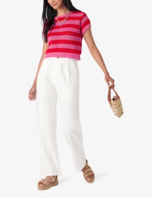 Shop Omnes Women's Magenta/red Lexi Stripe-pattern Crochet-knit Cotton Jumper