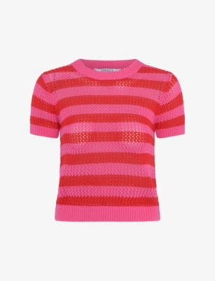 Shop Omnes Women's Magenta/red Lexi Stripe-pattern Crochet-knit Cotton Jumper