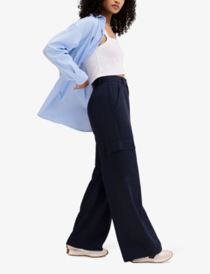 Shop Omnes Womens Vy Brook Wide-leg High-rise Woven Cargo Trousers In Navy