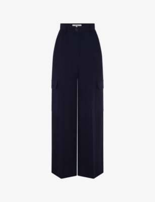 Shop Omnes Womens Vy Brook Wide-leg High-rise Woven Cargo Trousers In Navy