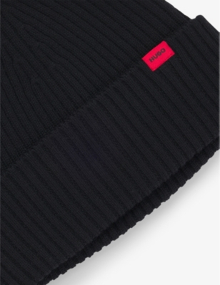 Hugo Boss Mens Hugo Brand-patch Wool-blend Bean In Black