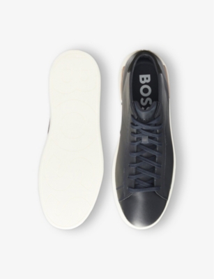 Hugo Boss Mens Debossed-branding Leather High-top Trainers In Dark Blue