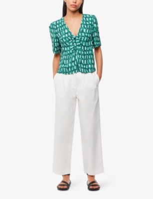 Whistles Womens Linked Smudge Tie-front Woven Top In Multi-coloured