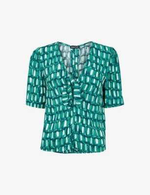 WHISTLES: Linked Smudge tie-front woven top