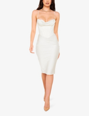 Shop House Of Cb Of Cb Womens Ivory Myrna Corset Satin Midi Dress