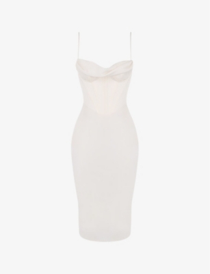 House Of Cb Myrna Satin Corset Midi Dress In Ivory