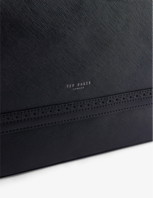 Shop Ted Baker Black Conell Logo-embossed Leather Messenger Bag