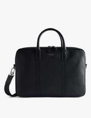 TED BAKER: Conley logo-embossed zip-up leather document bag
