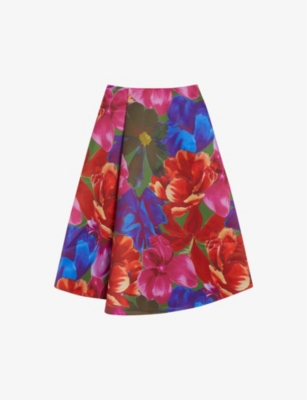 TED BAKER: Joralee floral-print A-line woven midi skirt