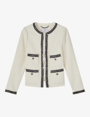 Lk Bennett Womens Cre-cream Charlie Collarless Tweed Jacket In Cre-cream
