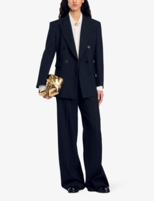 Sandro Courbevoie Striped Blazer In Noir / Gris