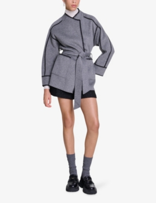 MAJE: Wrap-neck double-face wool-blend coat