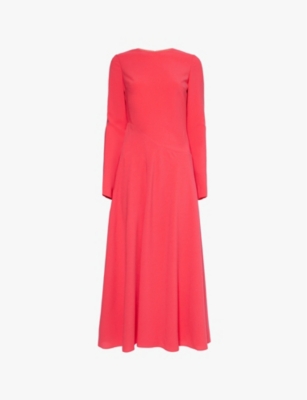 Roksanda Womens  Long-sleeve Round-neck Crepe Midi Dress In Light Hibiscus