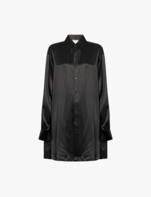 Shop Maison Margiela Womens Black Satin-textured Oversized-fit Silk Shirt