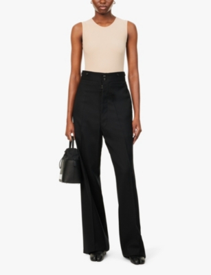 Maison Margiela Womens Skin Round-neck Short-sleeve Stretch-woven Bodysuit In Neutral