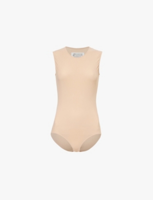 Maison Margiela Womens Skin Round-neck Short-sleeve Stretch-woven Bodysuit In Neutral