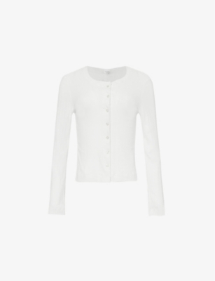 Leset Womens White Slim Cotton-pointelle Cardigan
