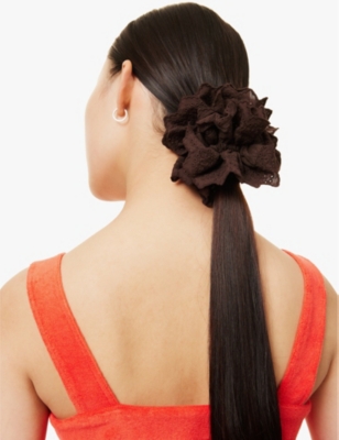 Shop Good Squish Womens  Baby Blumberg Floral-embroidered Cotton Scrunchie In Brown