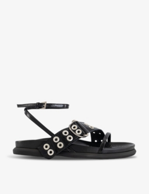 Shop Miista Womens Zilda Asymmetric-eyelet Strap Patent-leather Sandals Blac In Black