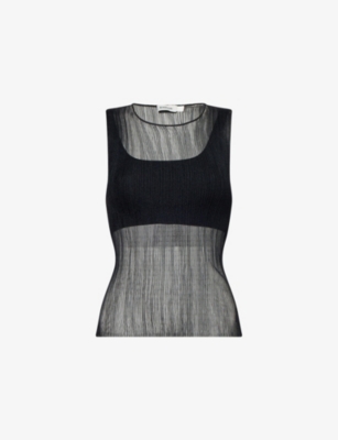 Simkhai Oakley Black Top With Layered Design And Semi-transparent Effect In Tech Fabric Woman
