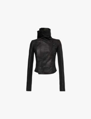 Rick Owens Womens Black Biker High-neck Leather Jacket