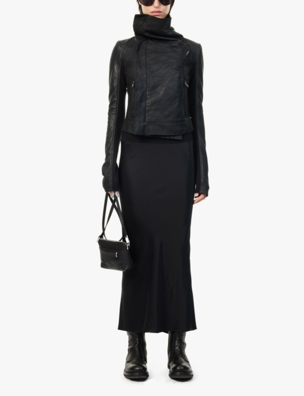 Bias elasticated-waistband slim-fit woven midi skirt