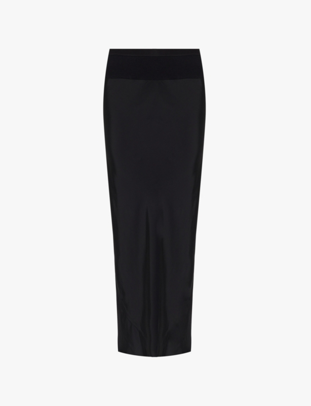 Bias elasticated-waistband slim-fit woven midi skirt