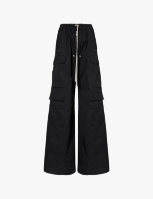 Rick Owens Womens Black Cargo Belas Wide-leg High-rise Stretch-cotton Trousers