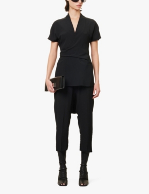 Rick Owens Pressed-crease Drawstring Cropped Trousers In Black
