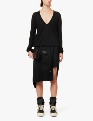 Shop Rick Owens Womens Black V-neck Regular-fit Wool Jumper