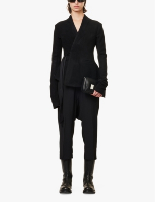 Shop Rick Owens Womens Black Wrap-front Slim-fit Wool Jacket