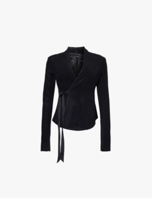 Shop Rick Owens Womens Black Wrap-front Slim-fit Wool Jacket