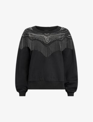 ALLSAINTS: Winona Jaine tassel-embellished organic cotton-blend sweatshirt