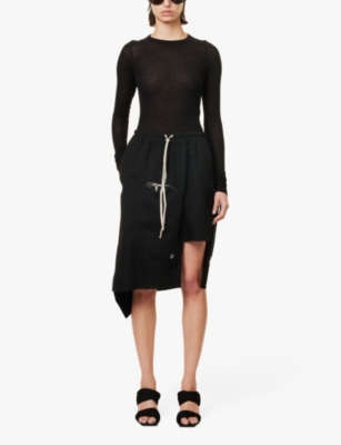 Shop Rick Owens Womens Black Drawstring-waist High-rise Wool Maxi Skirt