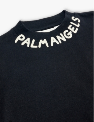 Shop Palm Angels Logo-print High-neck Cotton T-shirt 4-12 Y In Black Butter