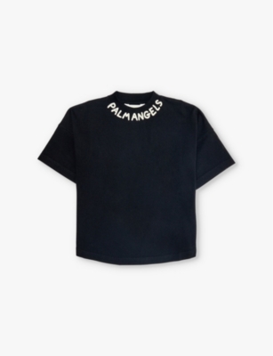 Shop Palm Angels Logo-print High-neck Cotton T-shirt 4-12 Y In Black Butter