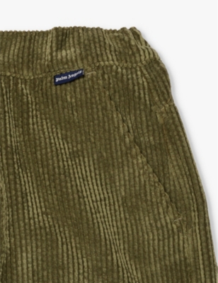 Shop Palm Angels Corduroy-texture Brand-print Woven Trousers 10-12+ Y In Military Green Butter