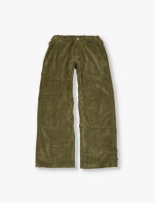 Shop Palm Angels Corduroy-texture Brand-print Woven Trousers 10-12+ Y In Military Green Butter