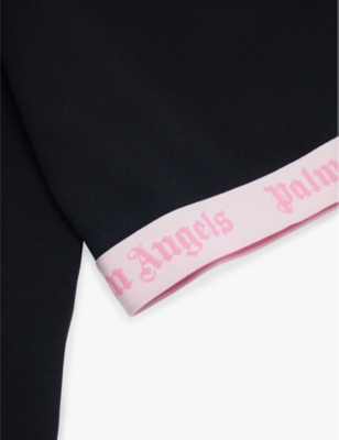 Shop Palm Angels Logo Band Cropped Long-sleeve Cotton-jersey Sweatshirt 2-16 Y In Black Pink