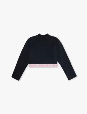 Shop Palm Angels Logo Band Cropped Long-sleeve Cotton-jersey Sweatshirt 2-16 Y In Black Pink