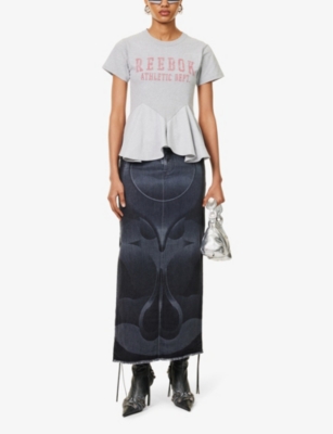 Shop Conner Ives Women's Black Denim Ghulam Graphic-pattern Denim Maxi Skirt