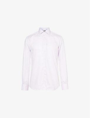 Shop Corneliani Mens Pink Curved-hem Regular-fit Long-sleeve Cotton Shirt