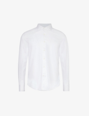 Corneliani Mens White Curved-hem Regular-fit Long-sleeve Cotton Shirt