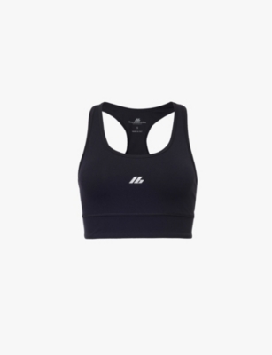 BALENCIAGA: Brand-print scoop-neck stretch-woven sports bra