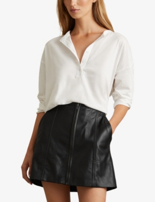REISS: Zip-front high-rise leather mini skirt