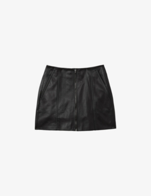 REISS: Zip-front high-rise leather mini skirt