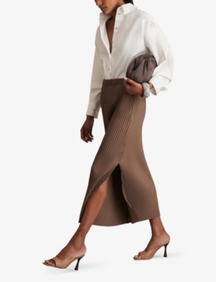 REISS: Pippa pleated stretch-jersey midi skirt