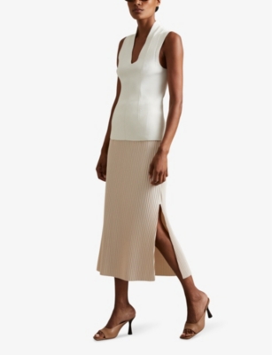 Reiss Womens Pippa Pleated Stretch-jersey Midi Skirt Stone In Stone