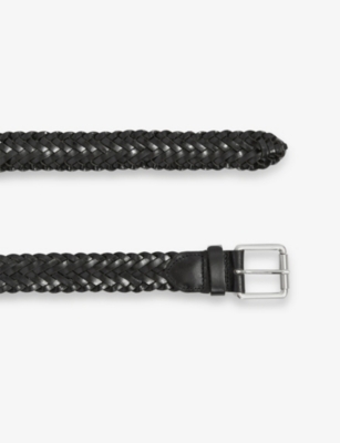 Reiss Mens Black Carlton Woven Leather Belt In Black