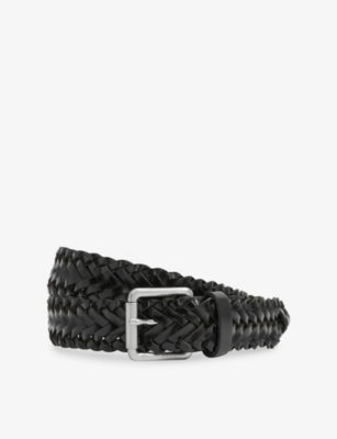 Reiss Mens Black Carlton Woven Leather Belt In Black